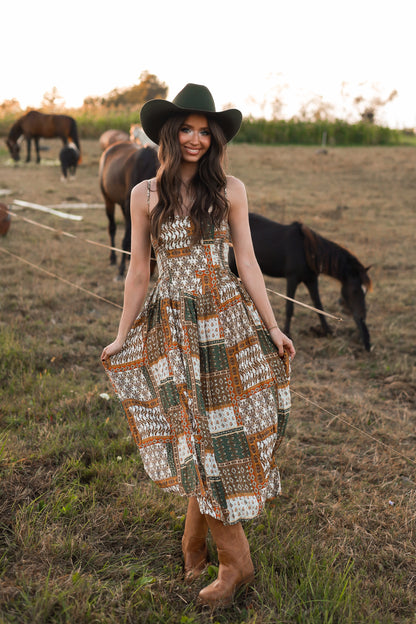 Marigold Drop-Waist Patchwork Dress