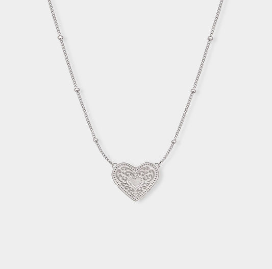 Belt Buckle Heart Necklace - Silver