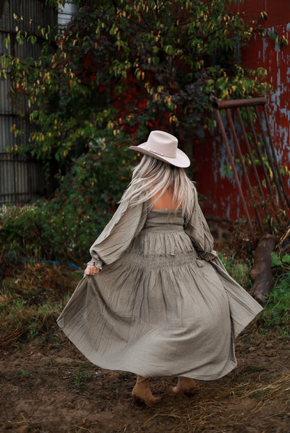 Olive Grove Peasant Maxi Dress