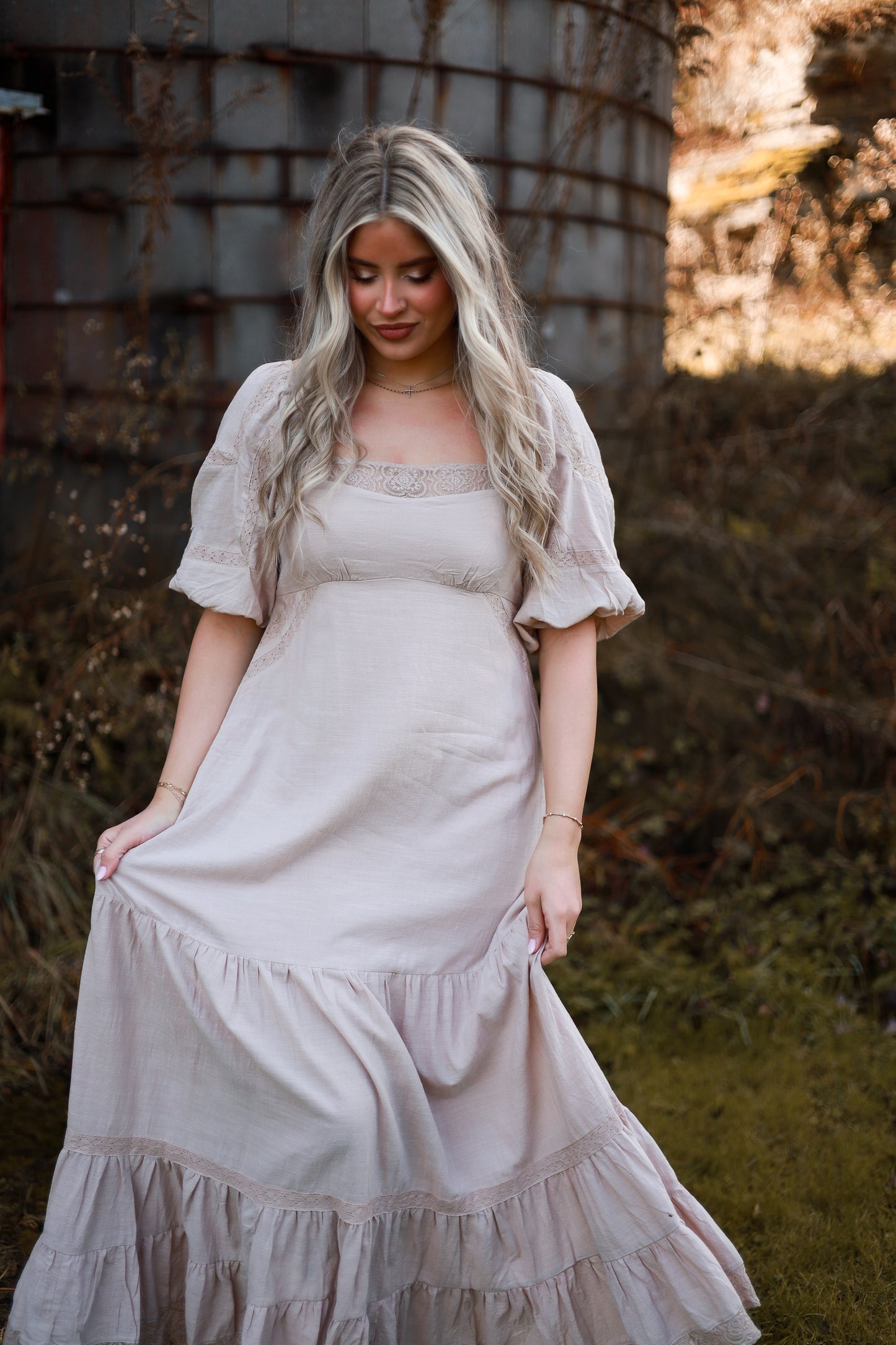 Soft Petal Lace Maxi Dress - Cream