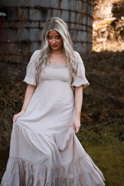 Soft Petal Lace Maxi Dress - Cream