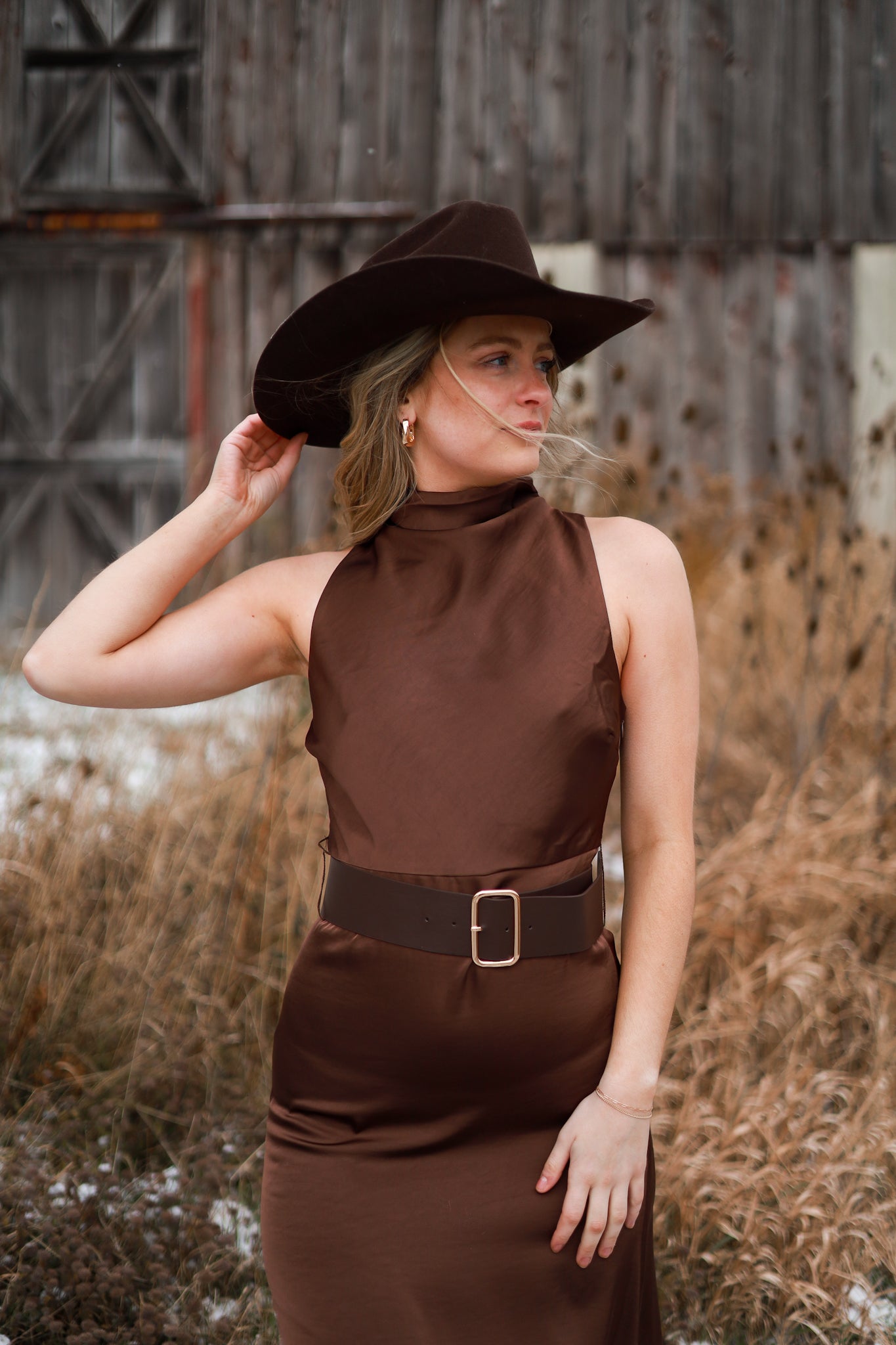 Tetons Satin Belted Dress