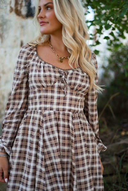 Brunette Bohème Plaid Mini Dress