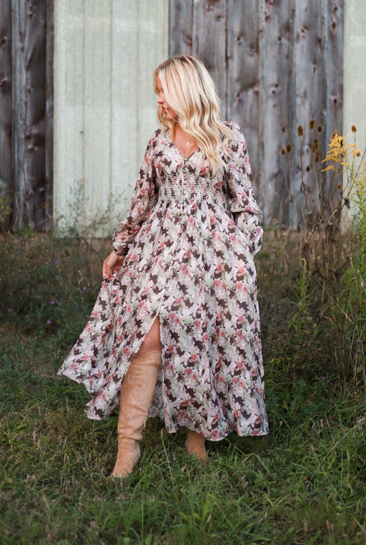 Spiced Orchard Maxi Dress - Brown