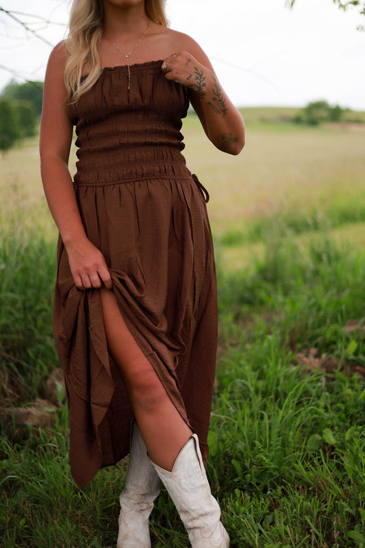 Brown Sugar Strapless Midi Dress