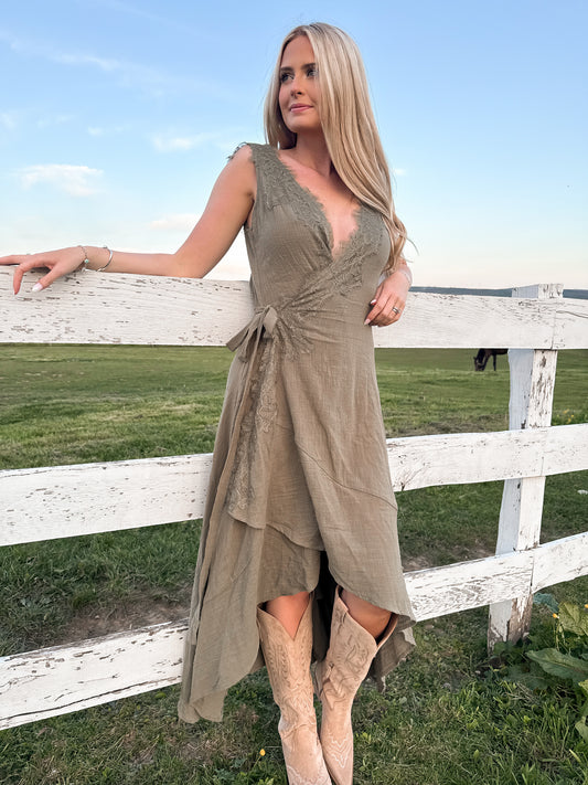 Sunset Prairie Maxi Dress - Olive