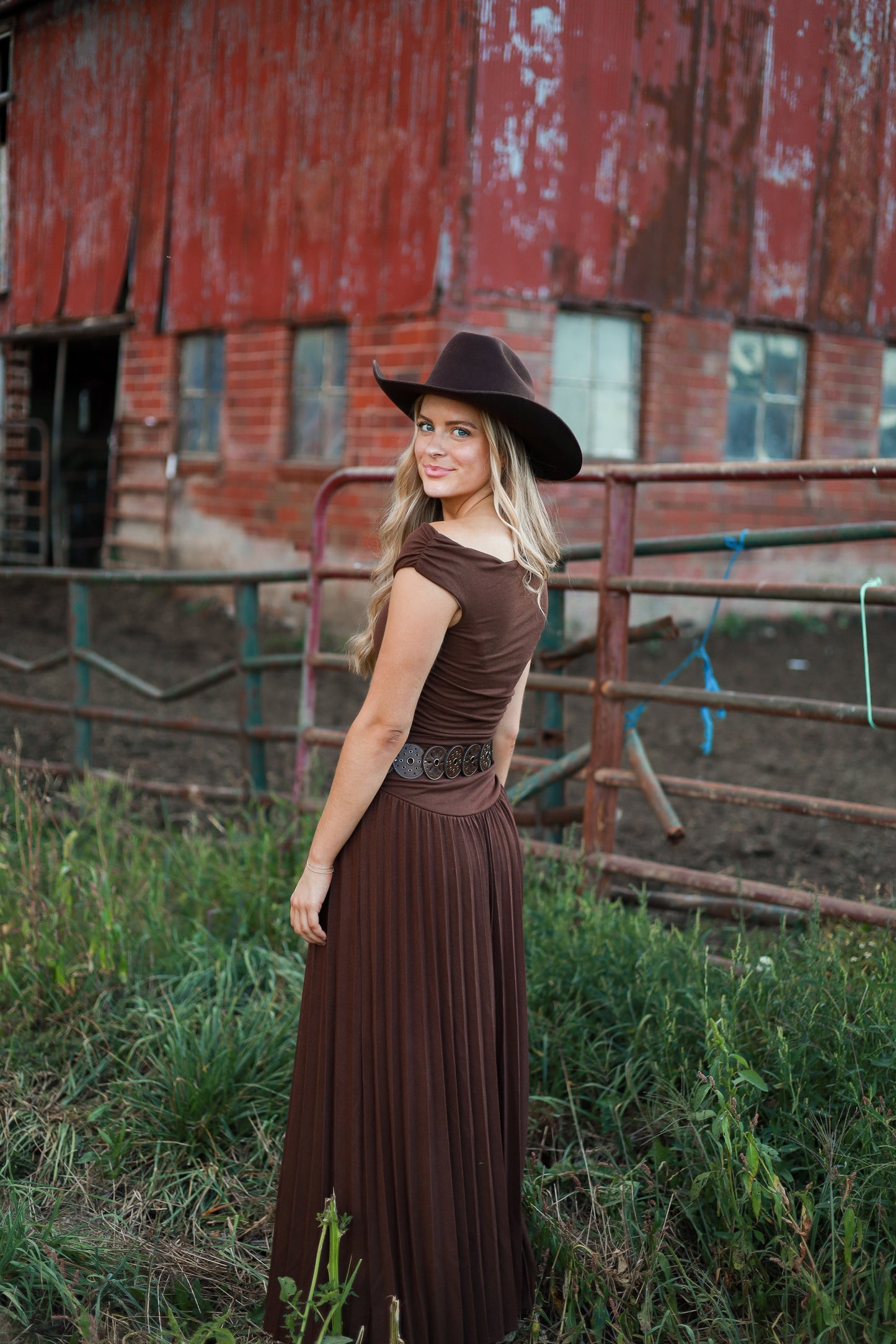Mahogany Pleated Maxi Dress
