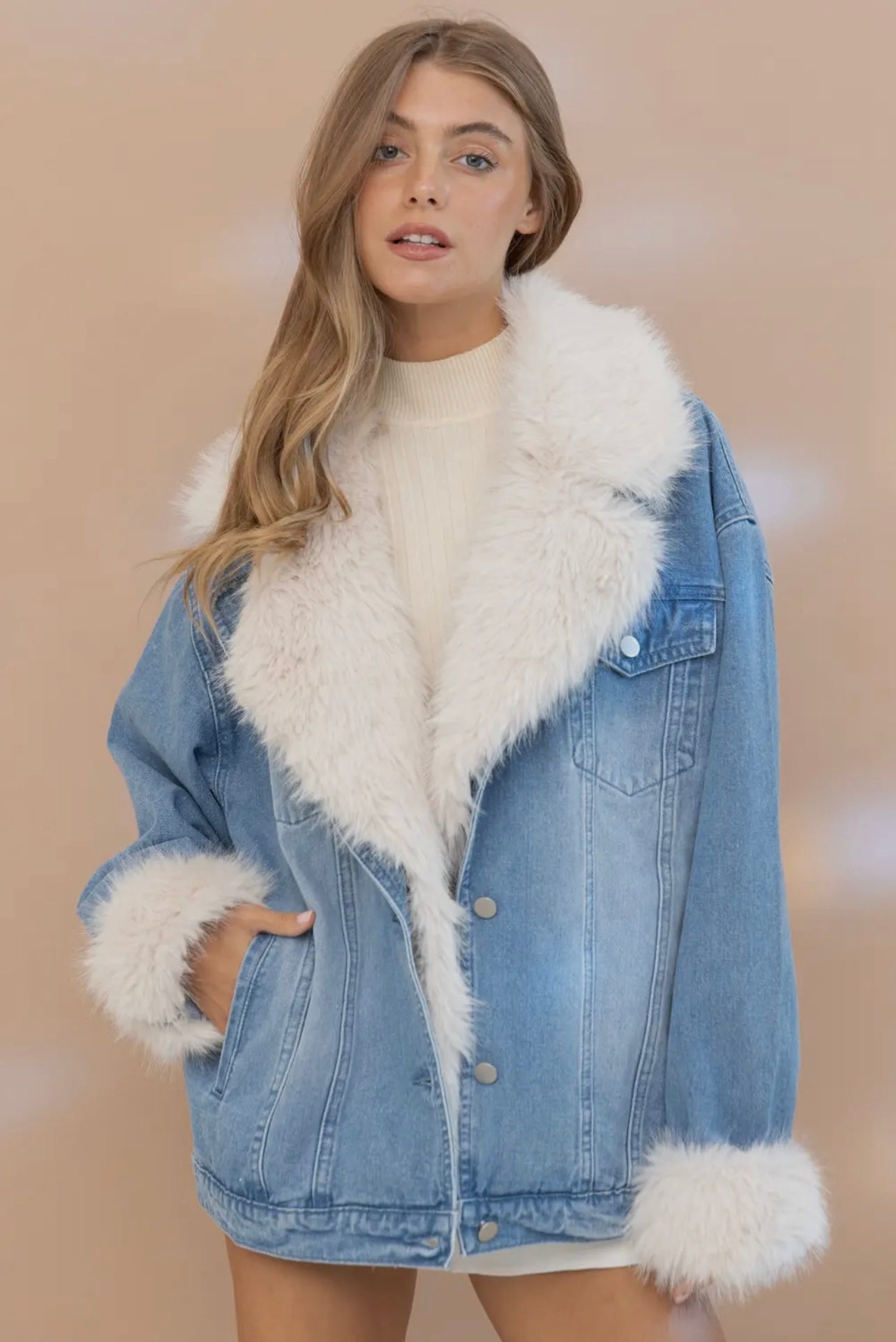 Big Sky Oversized Denim Fur Jacket