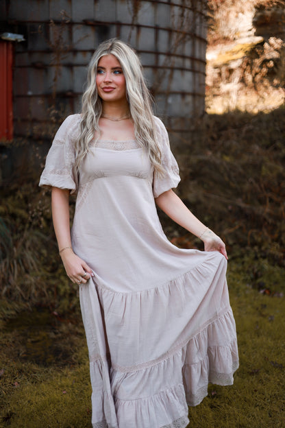 Soft Petal Lace Maxi Dress - Cream