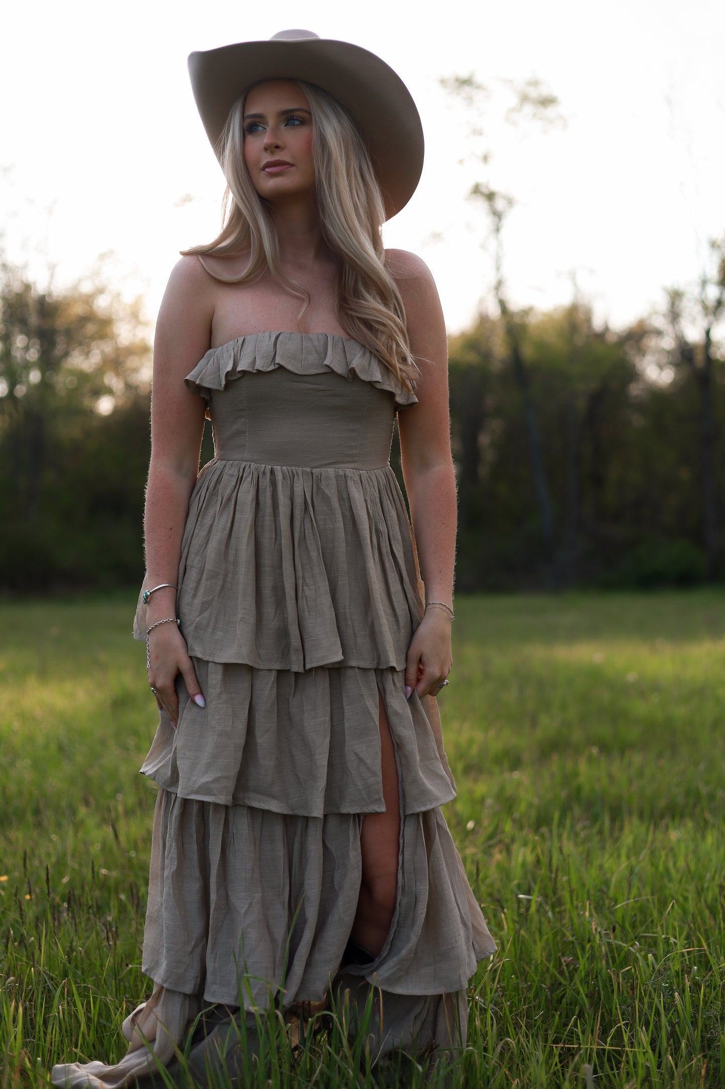 Meadow Muse Ruffle Dress - Beige