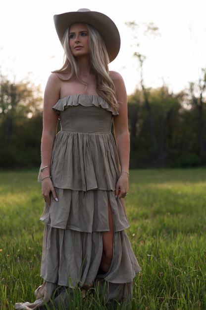 Meadow Muse Ruffle Dress - Beige