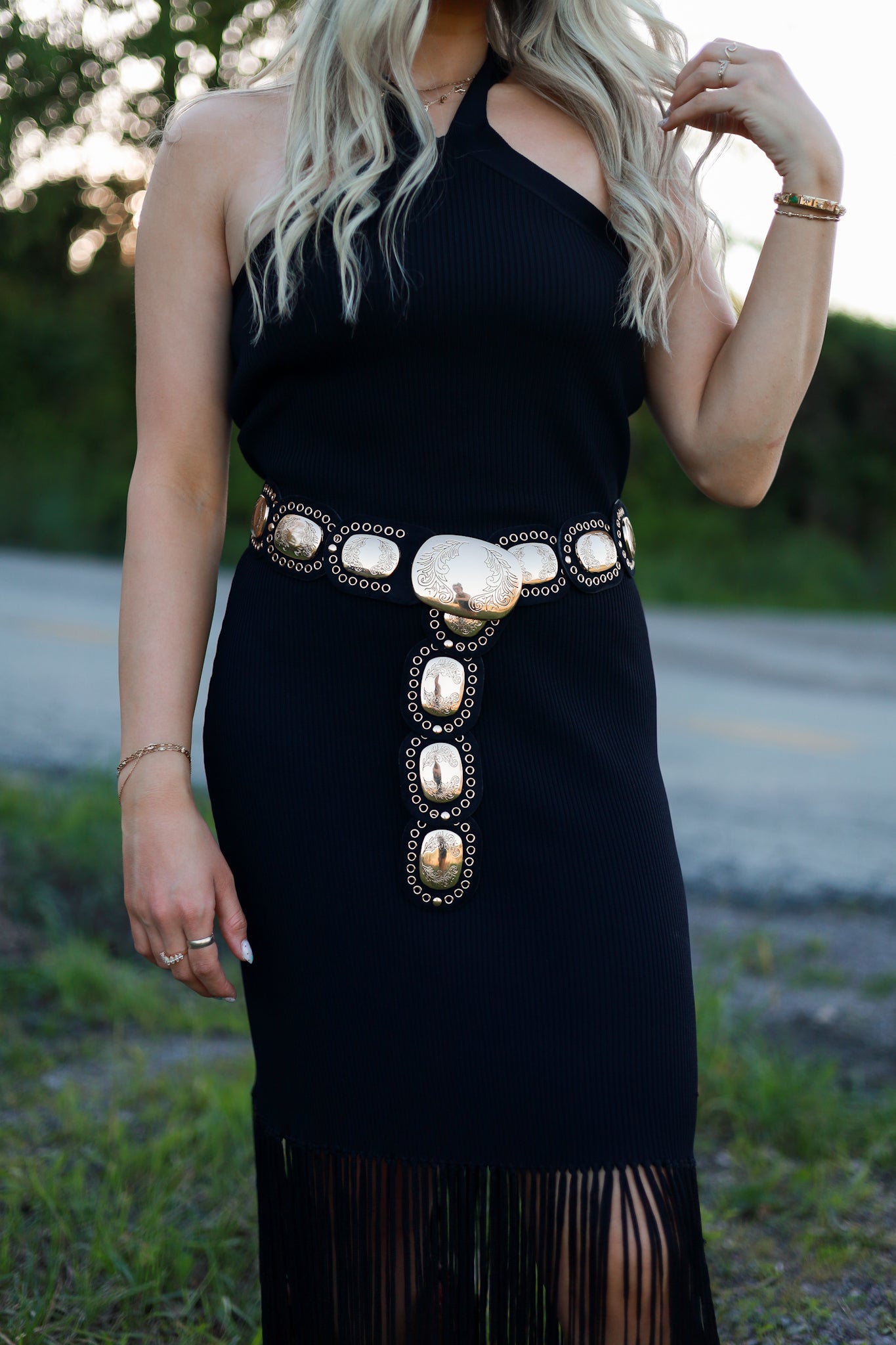 Adele Fringe Halter Dress