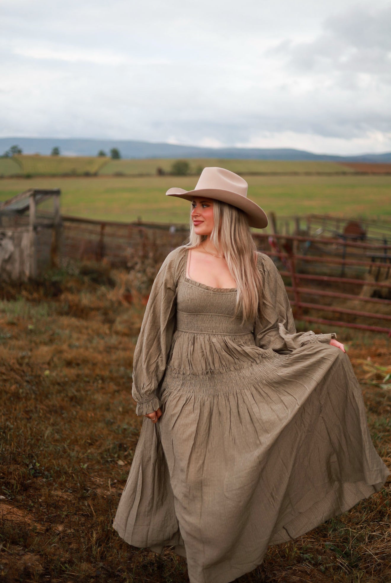 Olive Grove Peasant Maxi Dress