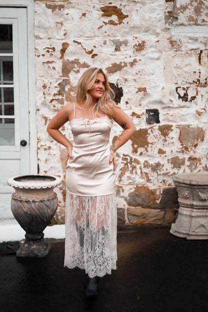 Champagne Lace Inlay Maxi Dress