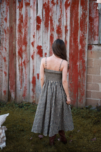 Gathering Gingham Dress