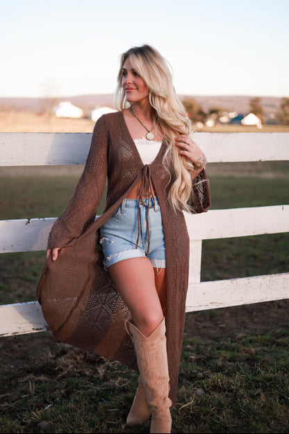 Bohemian Crochet Knit Cardigan – Brown