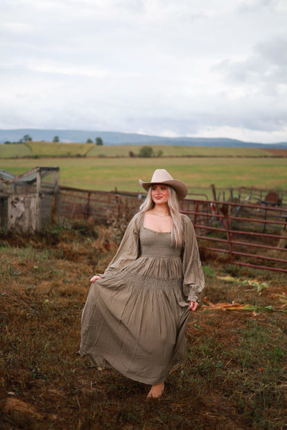 Olive Grove Peasant Maxi Dress