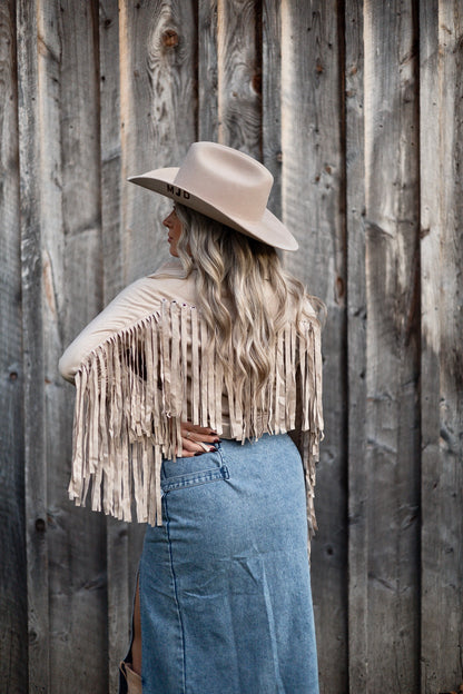 Suede Eyelet Fringe Jacket