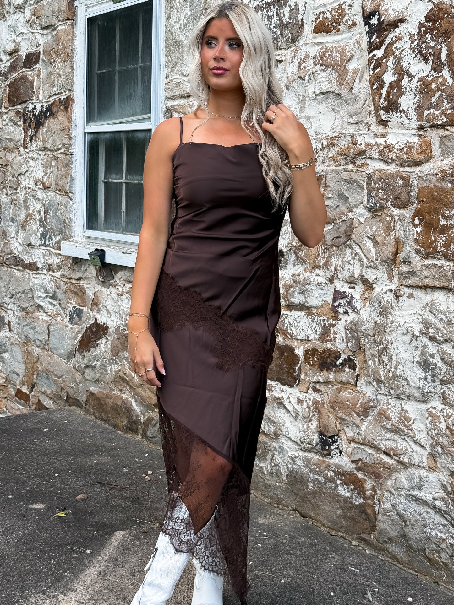 Estelle Lace Slip Dress - Espresso