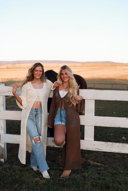 Bohemian Crochet Knit Cardigan – Brown