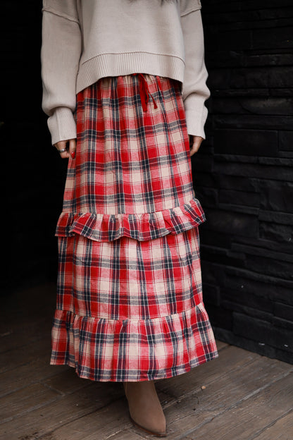 Cranberry Lane Ruffle Midi Skirt