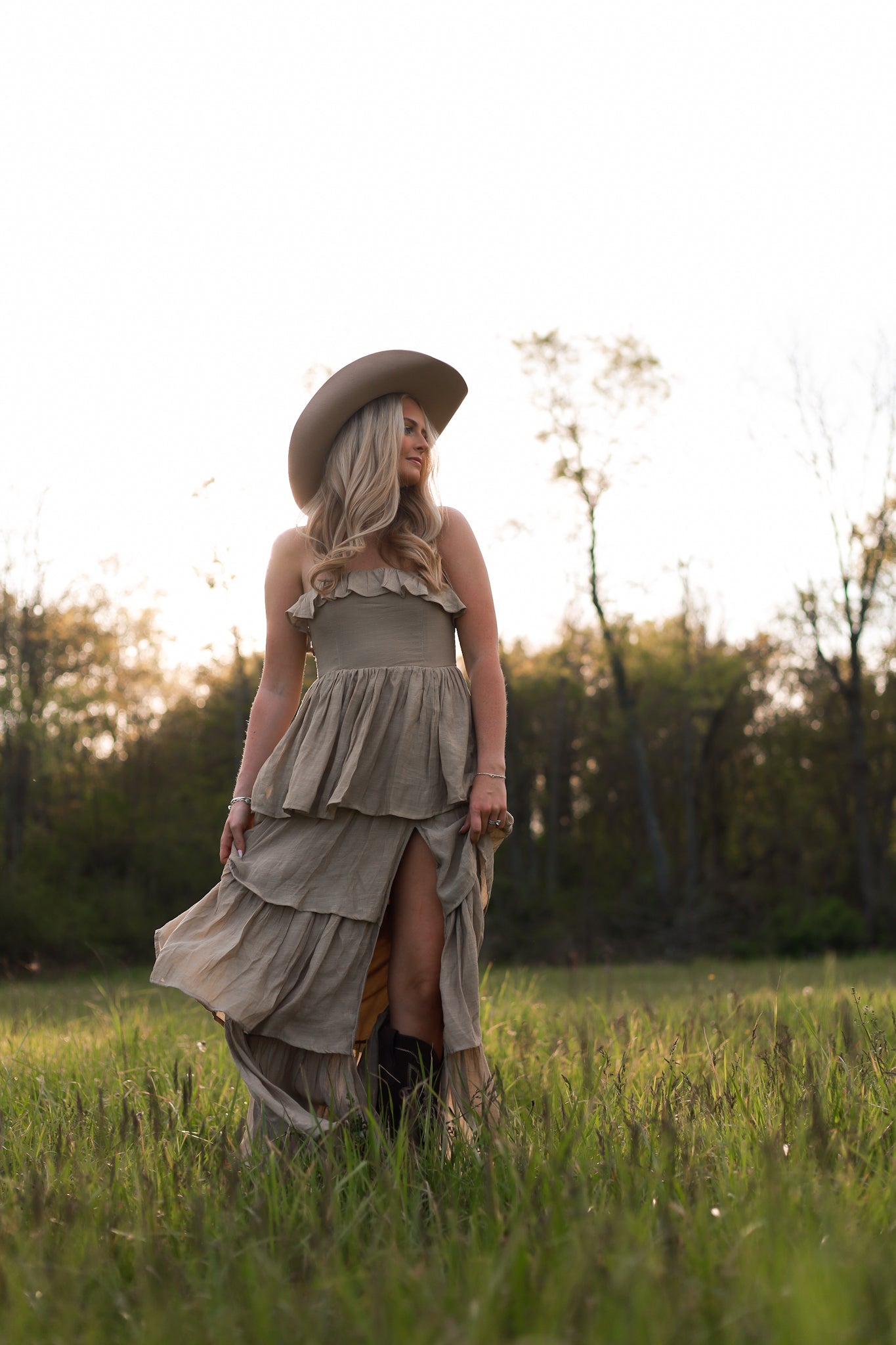 Meadow Muse Ruffle Dress - Beige