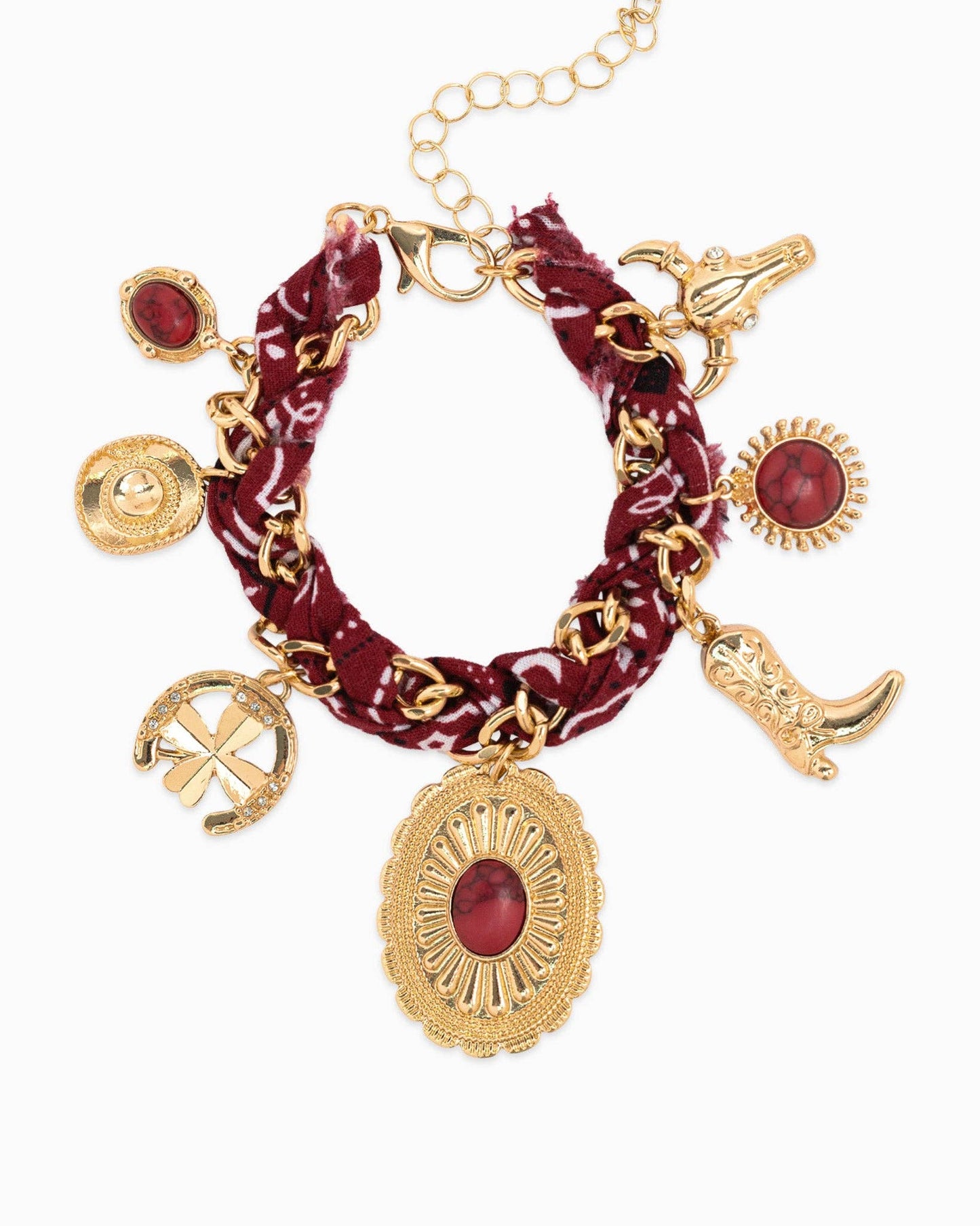 Paisley Scarf Western Bracelet: Burgundy