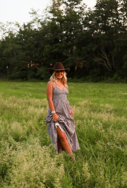 Jackson Gingham Maxi Dress - Brown