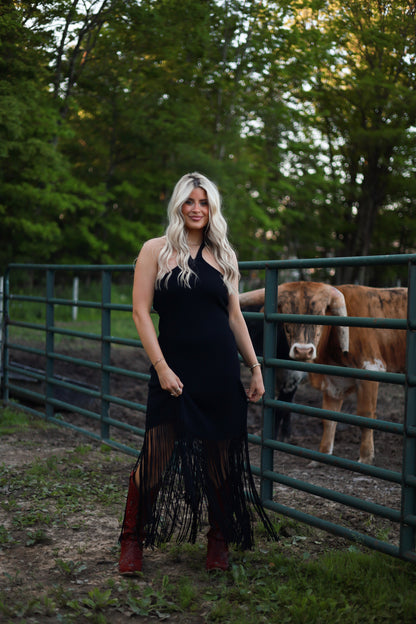 Adele Fringe Halter Dress