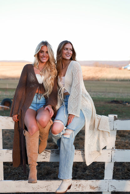 Bohemian Crochet Knit Cardigan – Brown