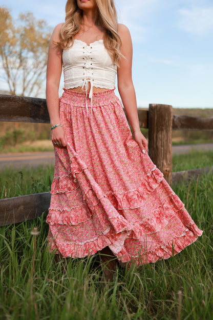 Strawberry Fleur Maxi Skirt