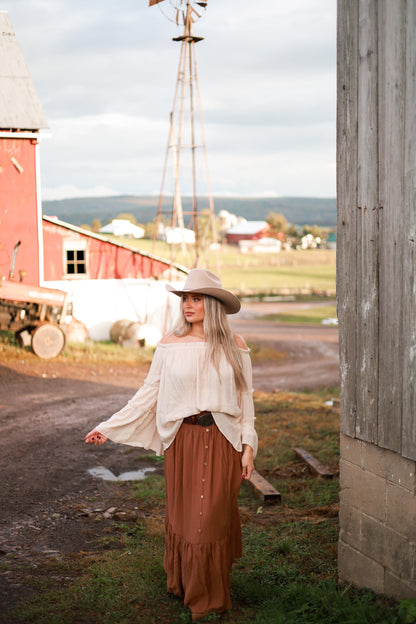 Linen Bell Sleeve Top - Cream