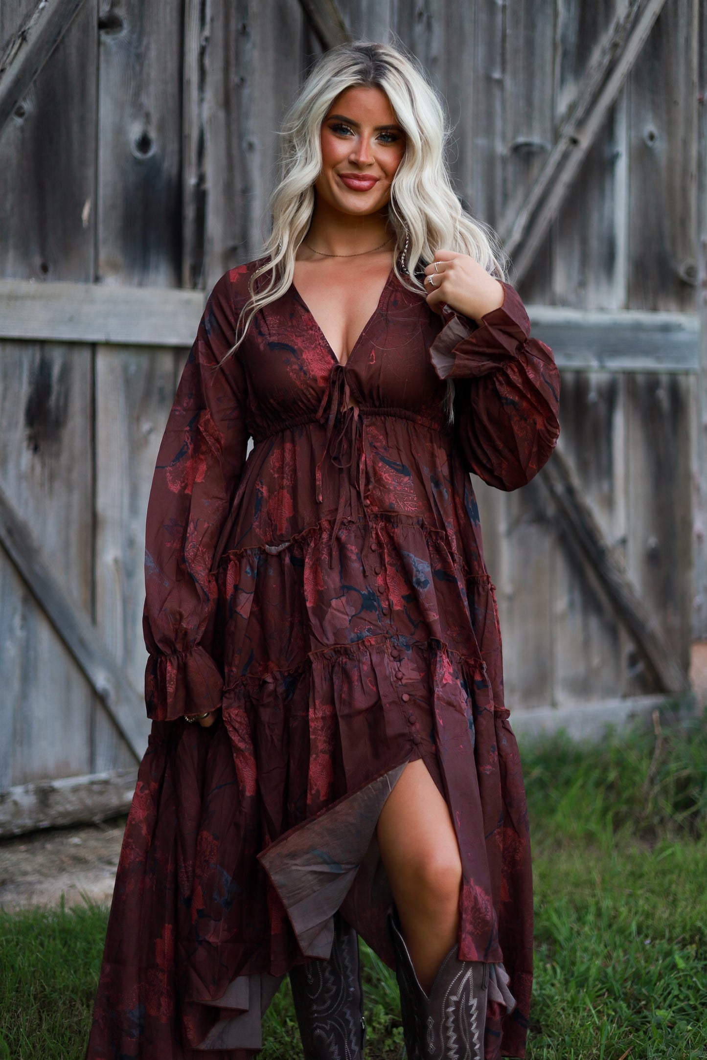 Prairie Bloom Dress - Burgundy