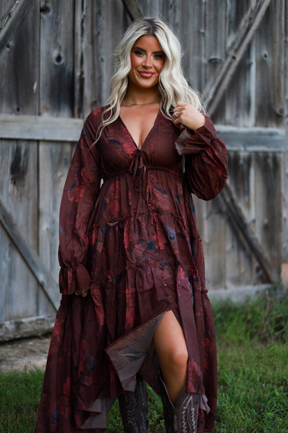 Prairie Bloom Dress - Burgundy