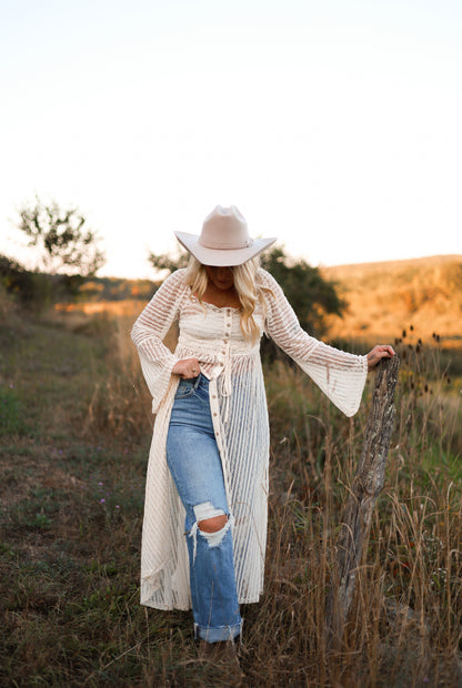 Sheer Lace Layering Midi Dress - Vanilla