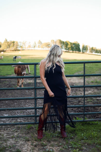 Adele Fringe Halter Dress