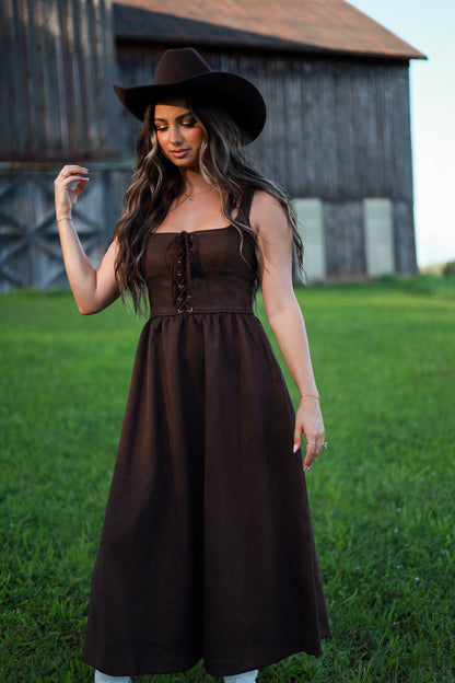 Suede Saddle Midi Dress