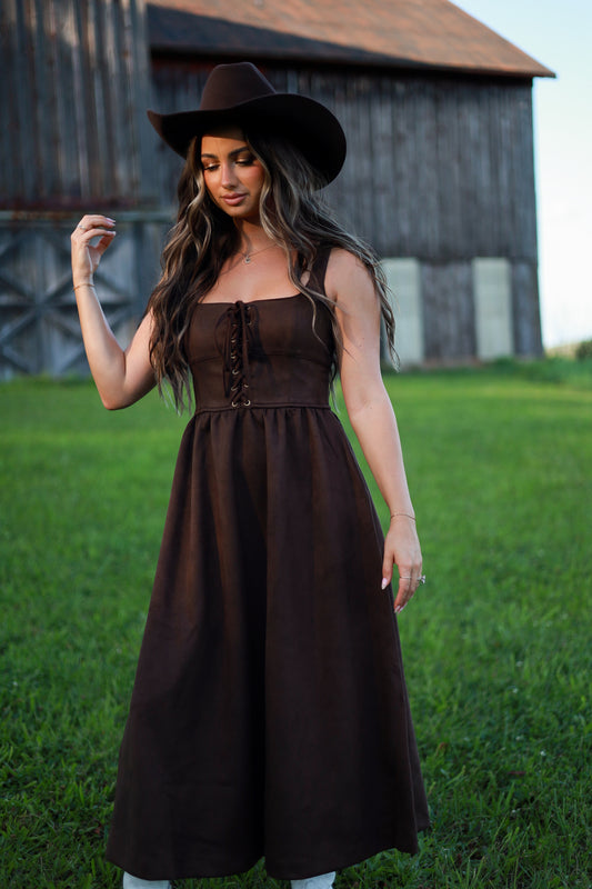 Suede Saddle Midi Dress