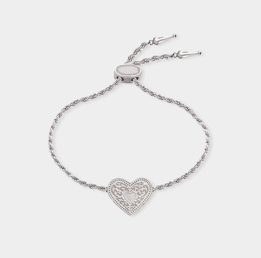 Belt Buckle Heart Bracelet - Silver