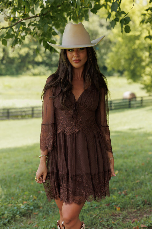 Vintage Lace Mini Dress - Truffle