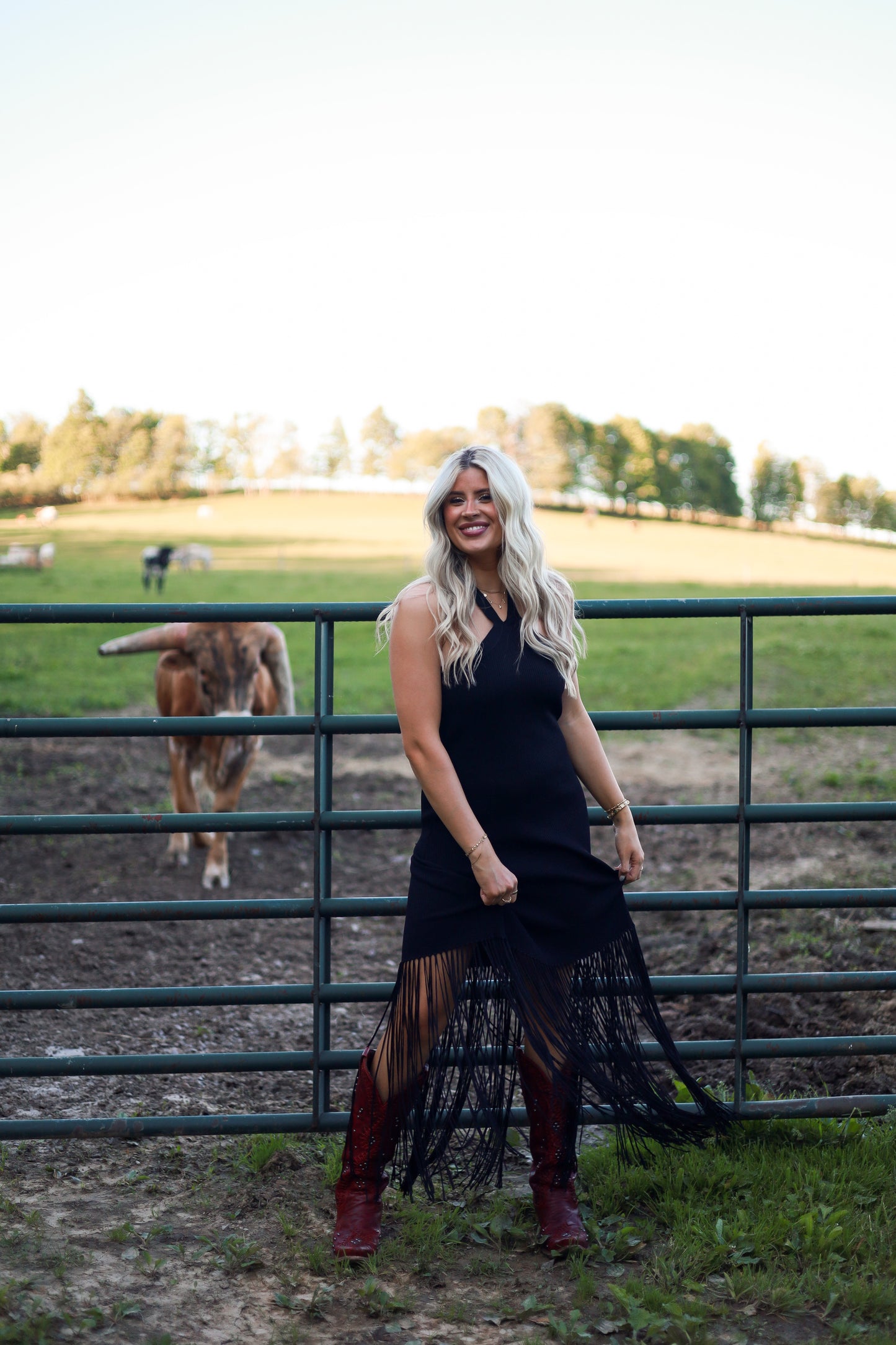 Adele Fringe Halter Dress