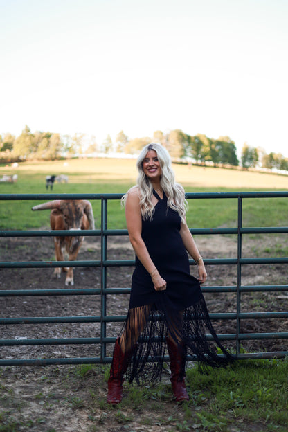Adele Fringe Halter Dress