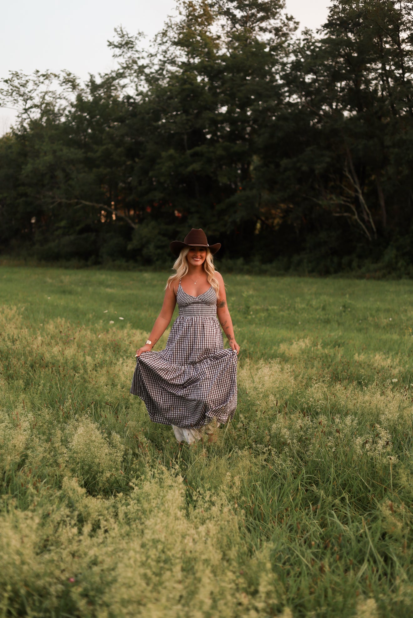 Jackson Gingham Maxi Dress - Brown