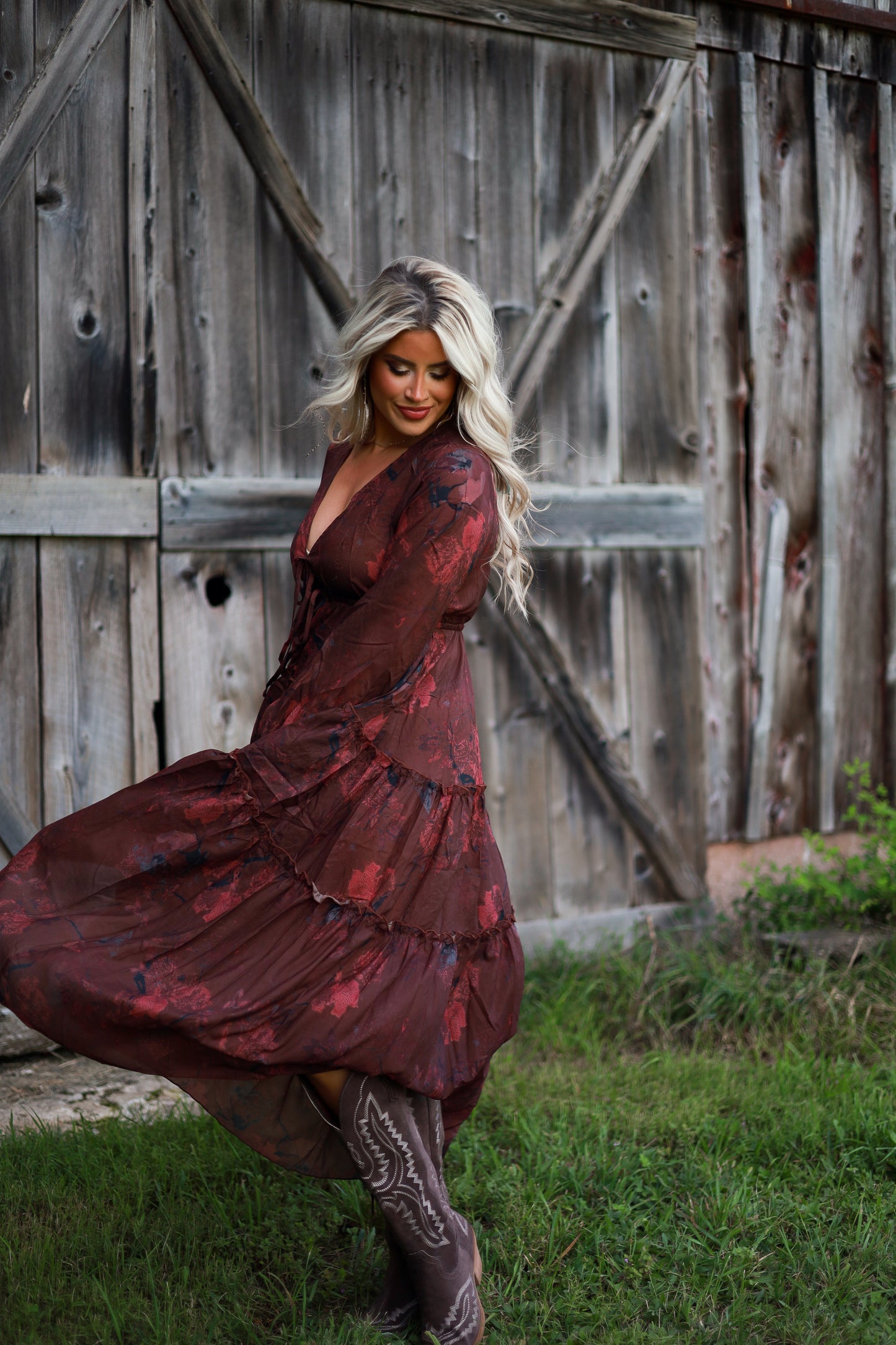 Prairie Bloom Dress - Burgundy