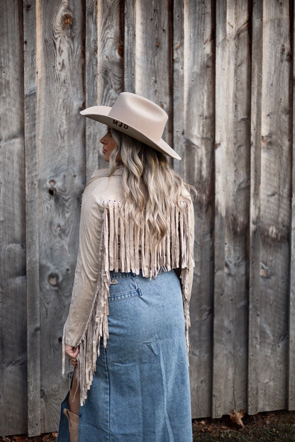 Suede Eyelet Fringe Jacket