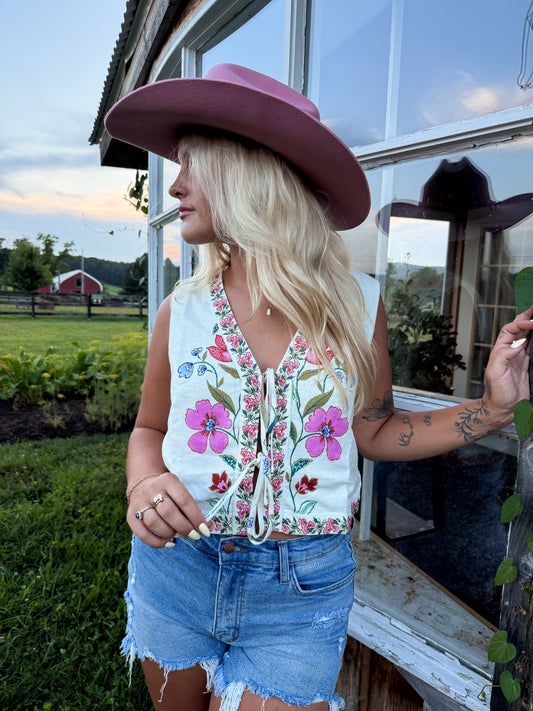 Vintage Floral Embroidered Vest