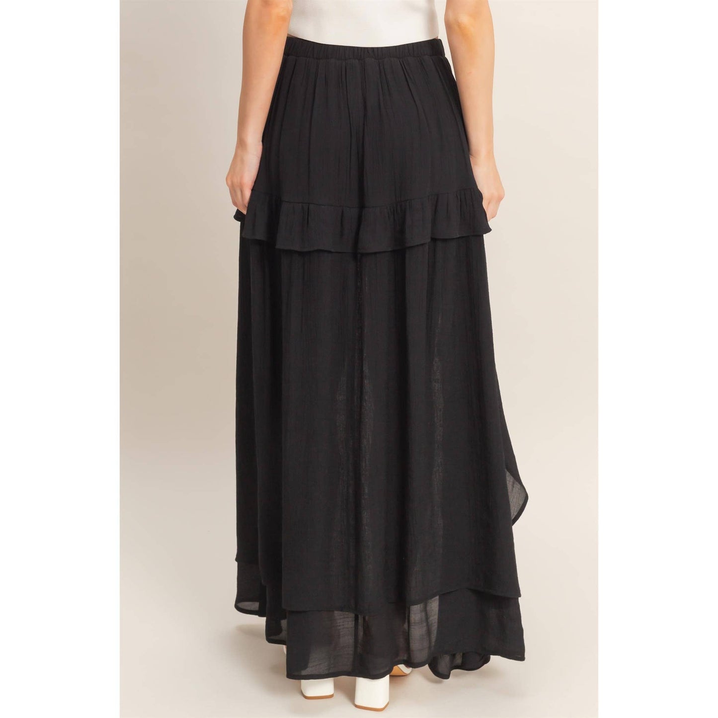 Tiered Ruffle High Low Skirt - Black