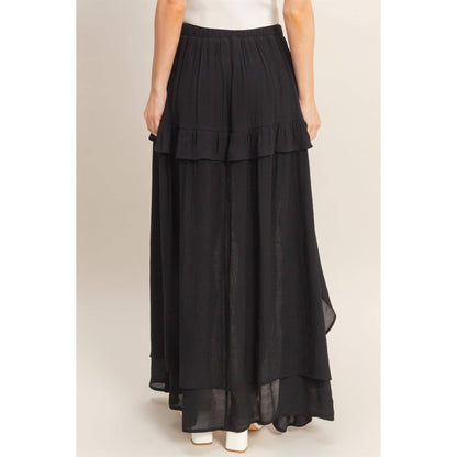 Tiered Ruffle High Low Skirt - Black