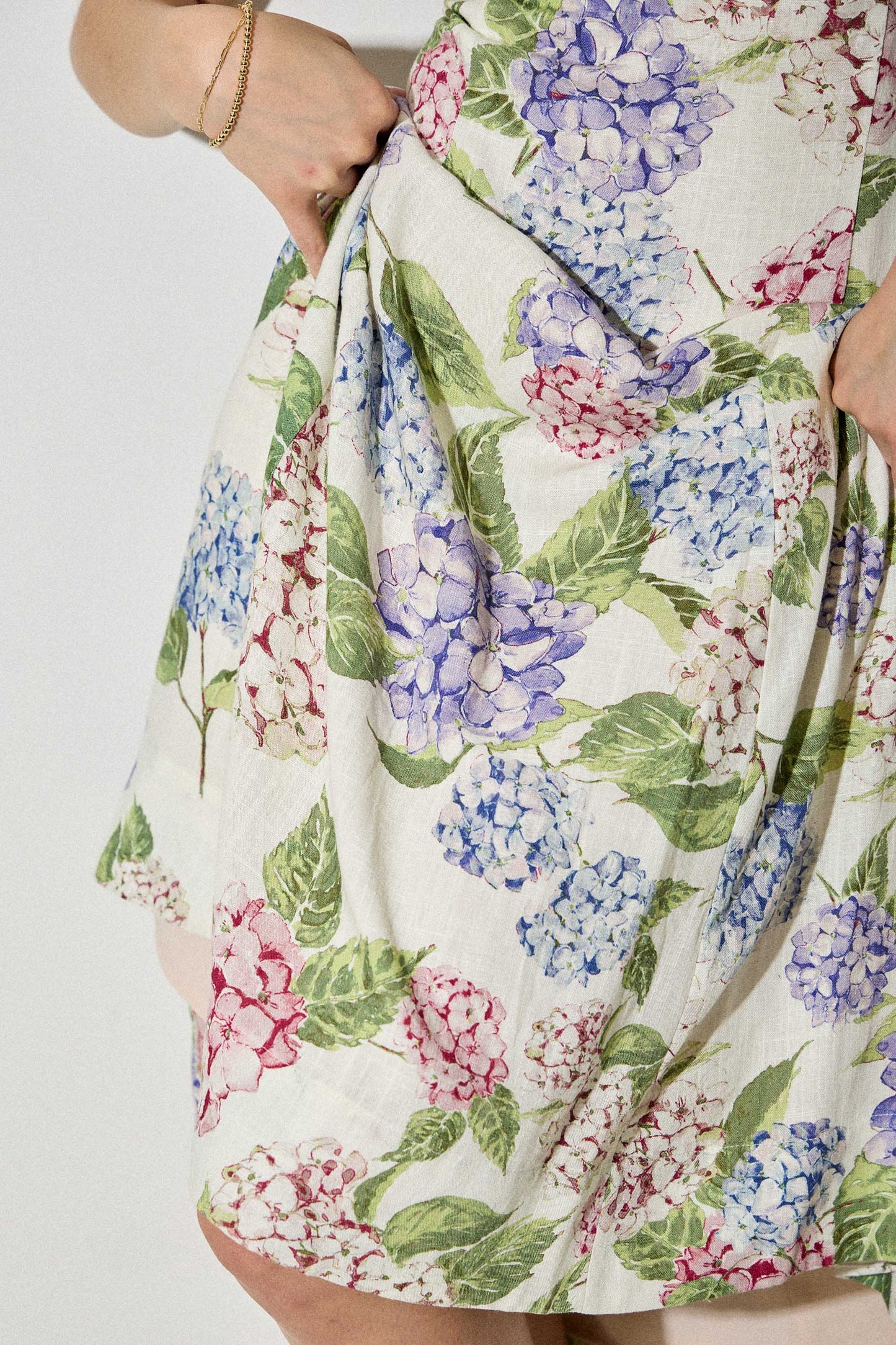 Hydrangea Fit and Flare Linen Midi Dress