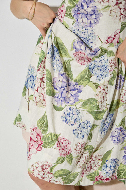 Hydrangea Fit and Flare Linen Midi Dress